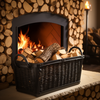 Fireplace with stacked wood logs, radiating warmth and ambiance