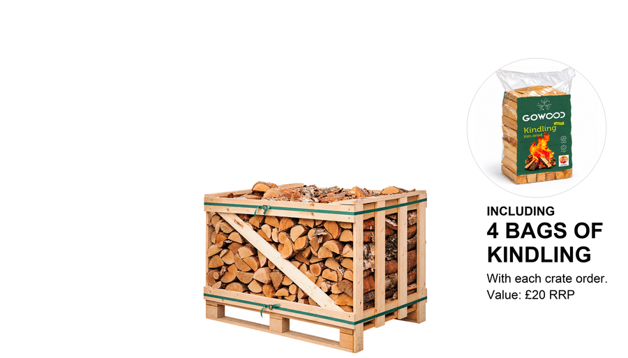 Kiln Dried Birch Logs (Economy Crate) Including Kindling